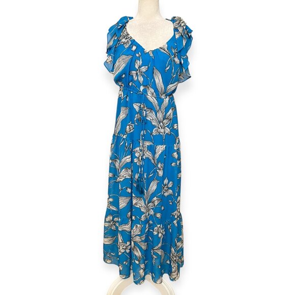 Taylor Small Blue Floral Ruffle Maxi Dress Tiered Boho Spring Summer Lined - Picture 2 of 10